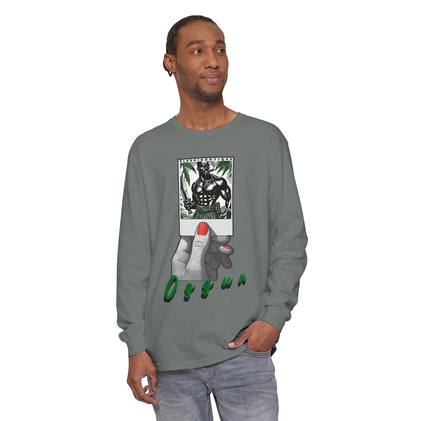 Polaroid Oggún Long Sleeve Tee – Orisha Polaroid Collection | Gift for Devotee or Godparent