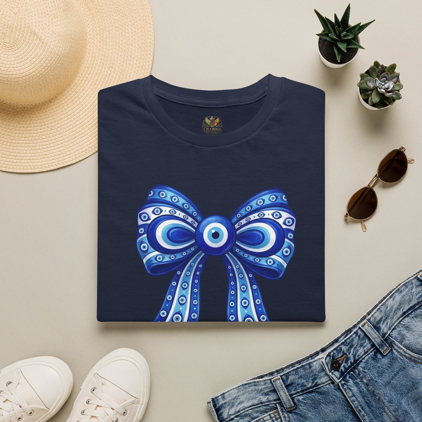 Blue Evil Eye Bow T-Shirt | Nazar Protection Graphic Tee