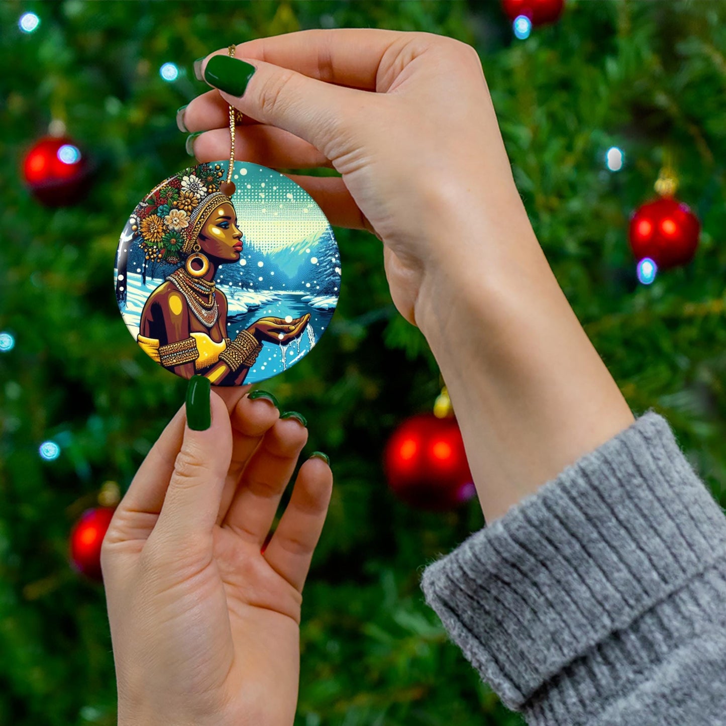 Orisha OSHUN winter theme ornament! festive orisha related ornament! Gift for devotee or godparent!