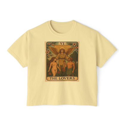Vintage Tarot LOVERS Women's Boxy Tee, Astrology Tee, Gifts for Her, Casual Summer Top, Spiritual Fashion