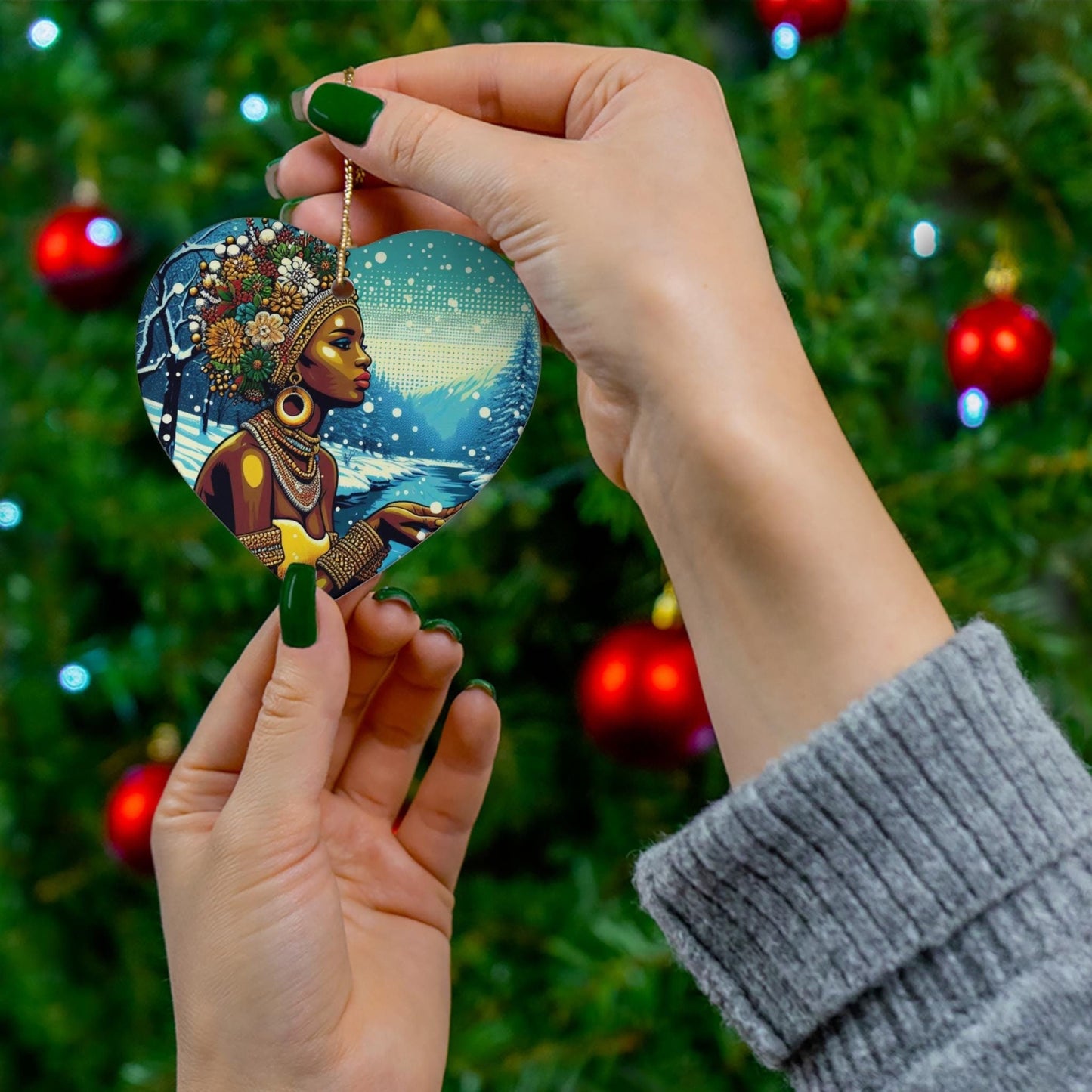 Orisha OSHUN winter theme ornament! festive orisha related ornament! Gift for devotee or godparent!