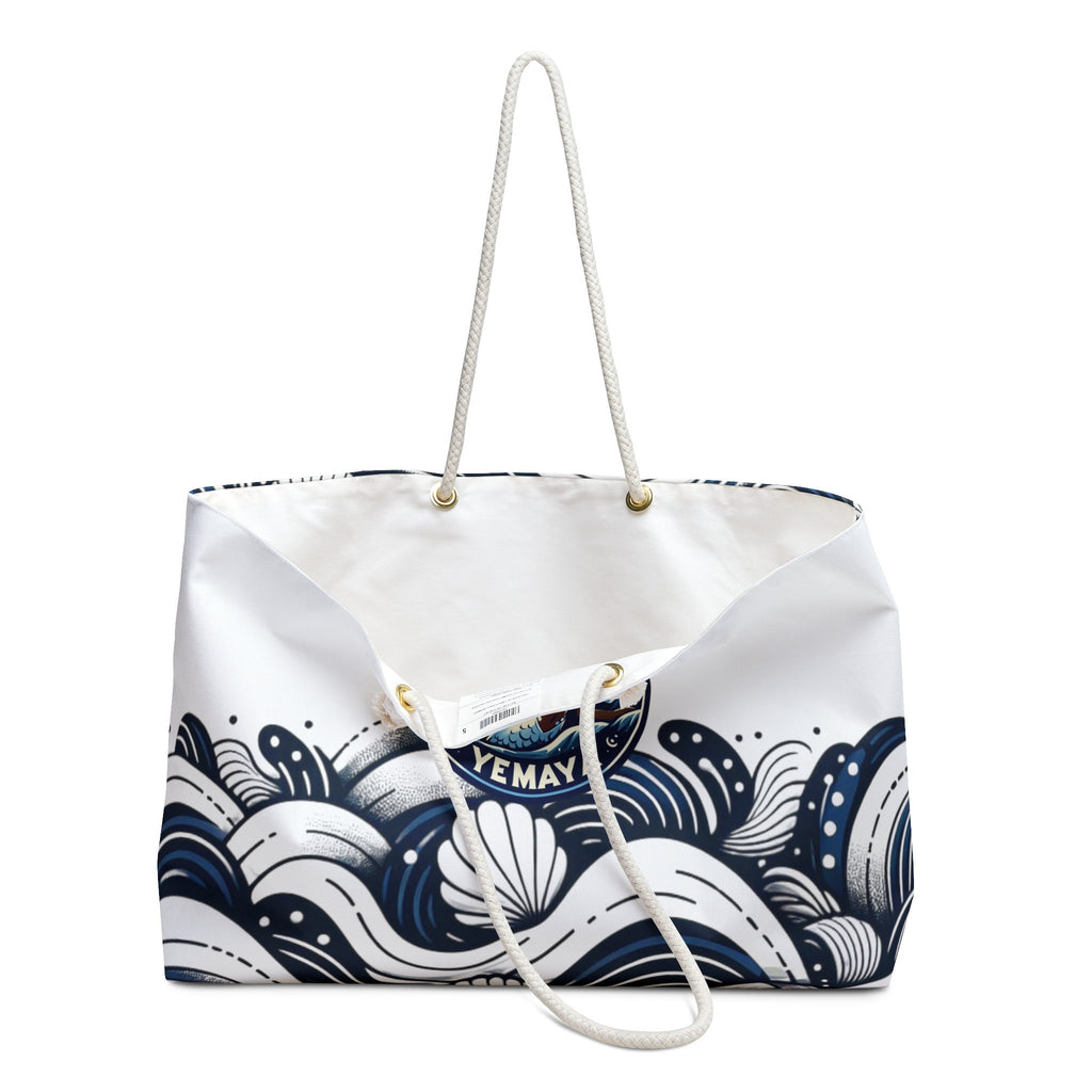 Orisha YEMAYA "Blue Waves" tote bag, Yemaya Stylish weekender bag, Gift for devotee or godparent! Yemaya white and blue oversized tote bag!