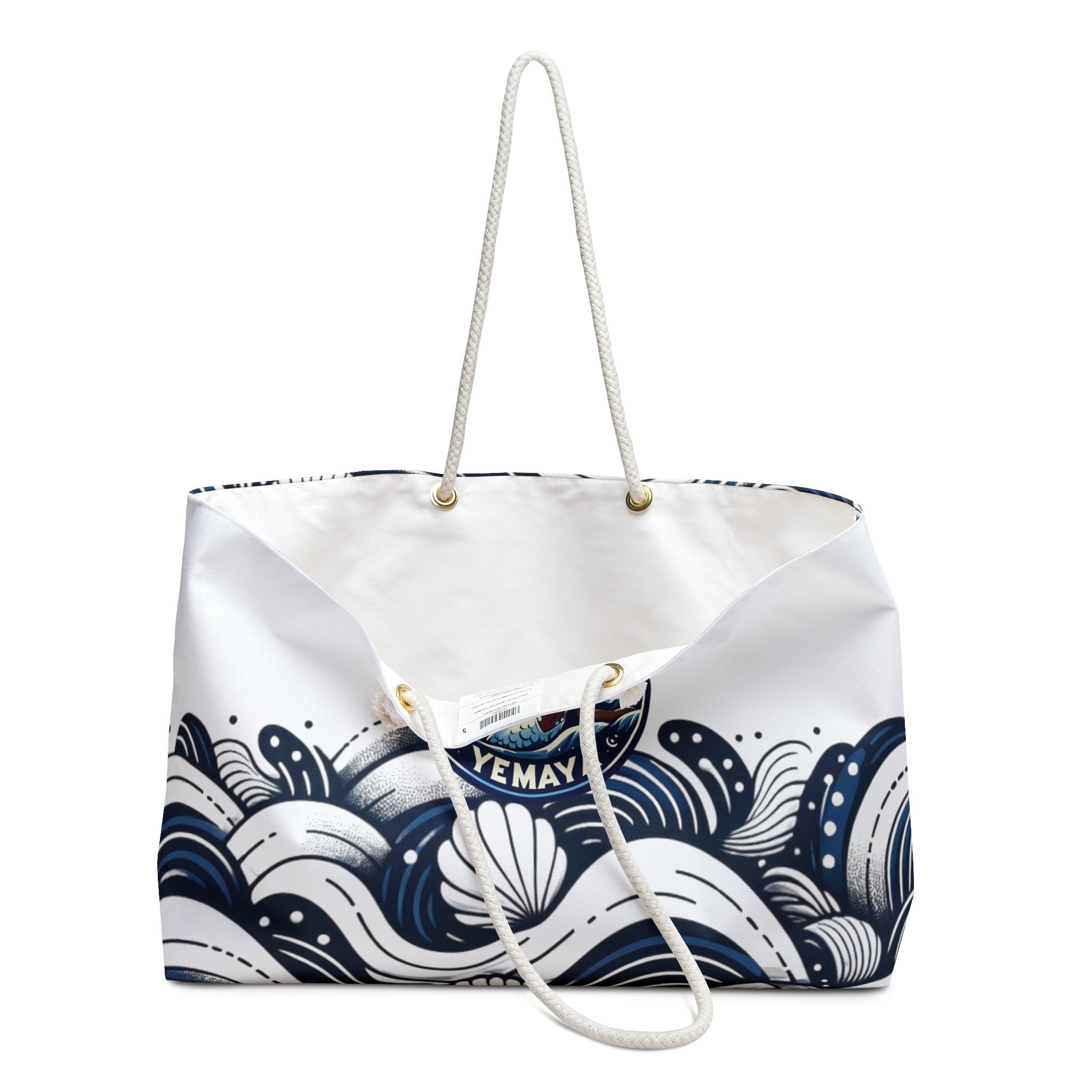 Orisha YEMAYA "Blue Waves" tote bag, Yemaya Stylish weekender bag, Gift for devotee or godparent! Yemaya white and blue oversized tote bag!