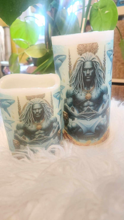 Maferefun OLOKUN Candle Set – LED & Wax | Orisha Altar Decor | Gift for Devotee or Godparent