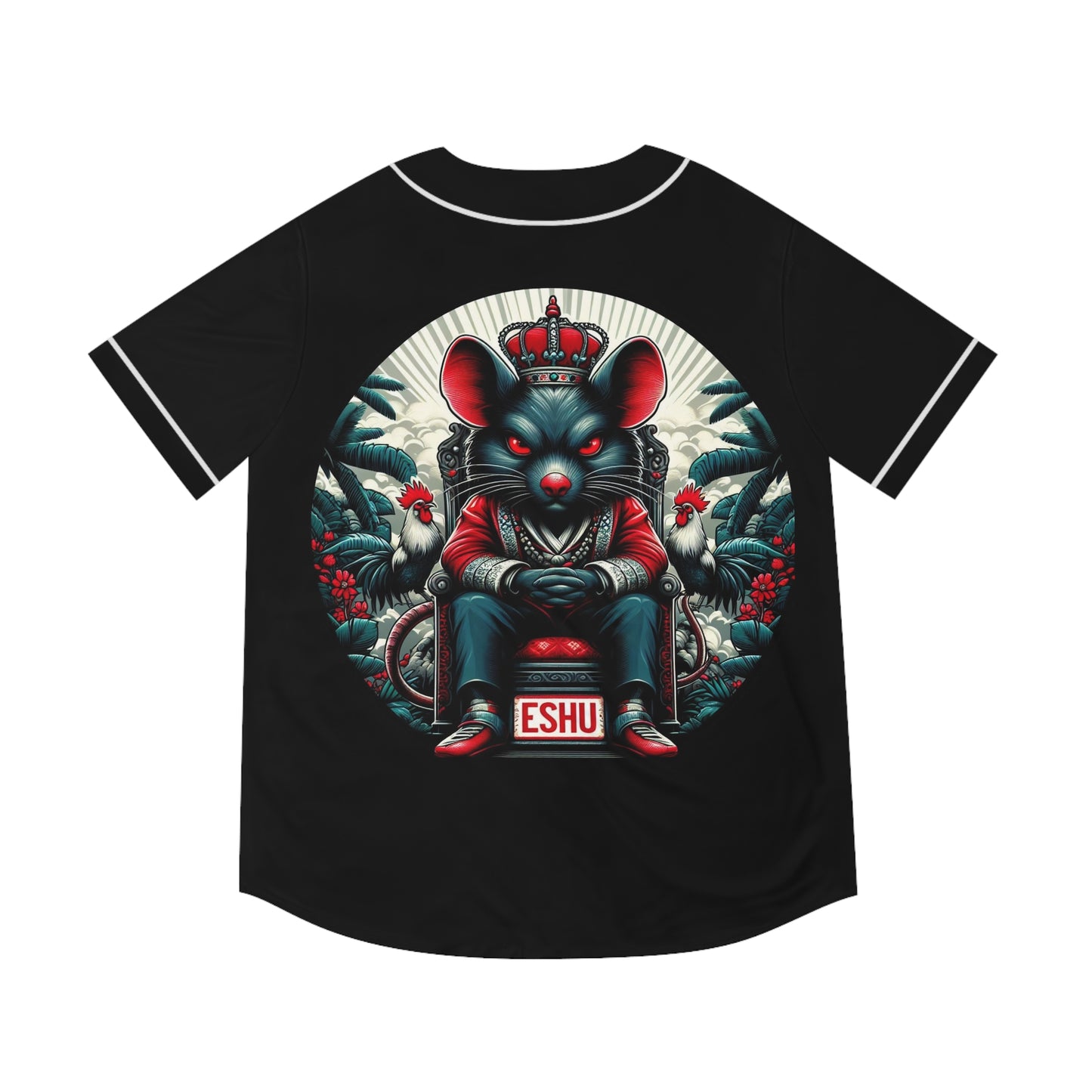 ASHE Jersey, Orisha inspired Urban Royal Crowned ESHU Rat on Throne in the Jungle Baseball Jersey!