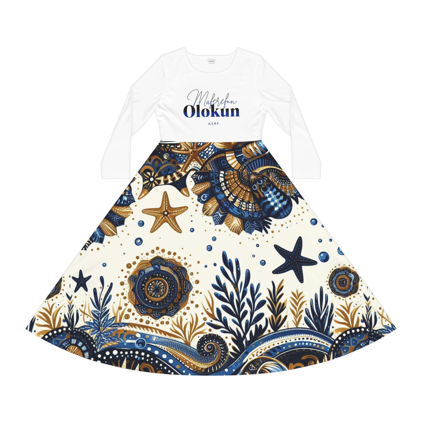 Maferefun "OLOKUN" Long Sleeve Orisha Based Dress!Gift For Devotee or Godparent!