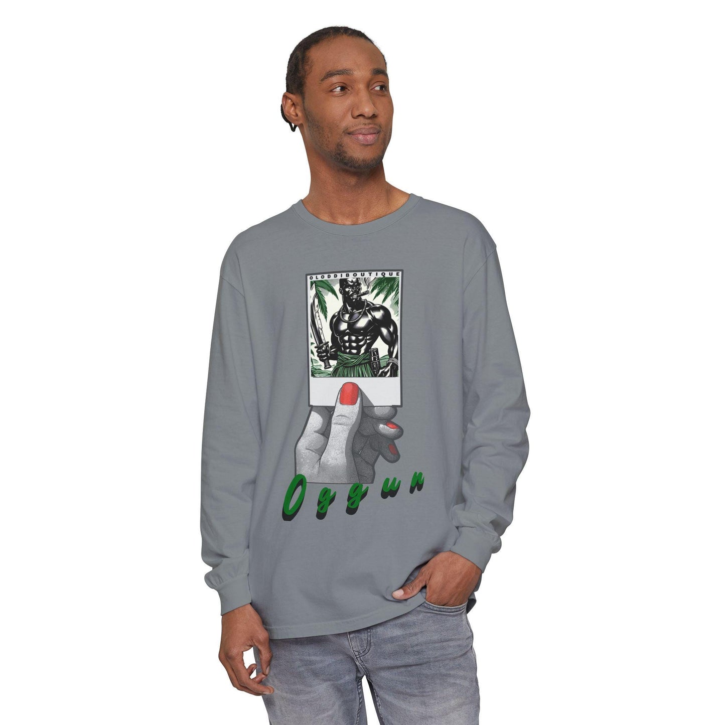 Polaroid Oggún Long Sleeve Tee – Orisha Polaroid Collection | Gift for Devotee or Godparent