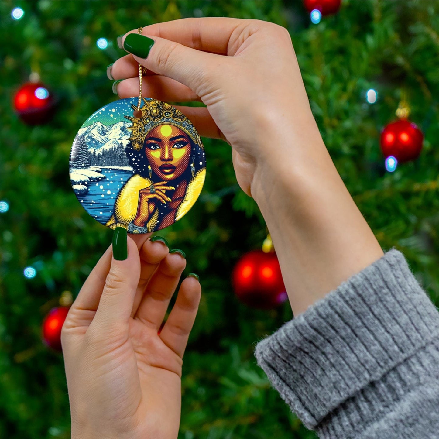 Orisha OSHUN winter themed Ornament! Oshun festive holiday ornament! Gift for Devotee and Godparent!
