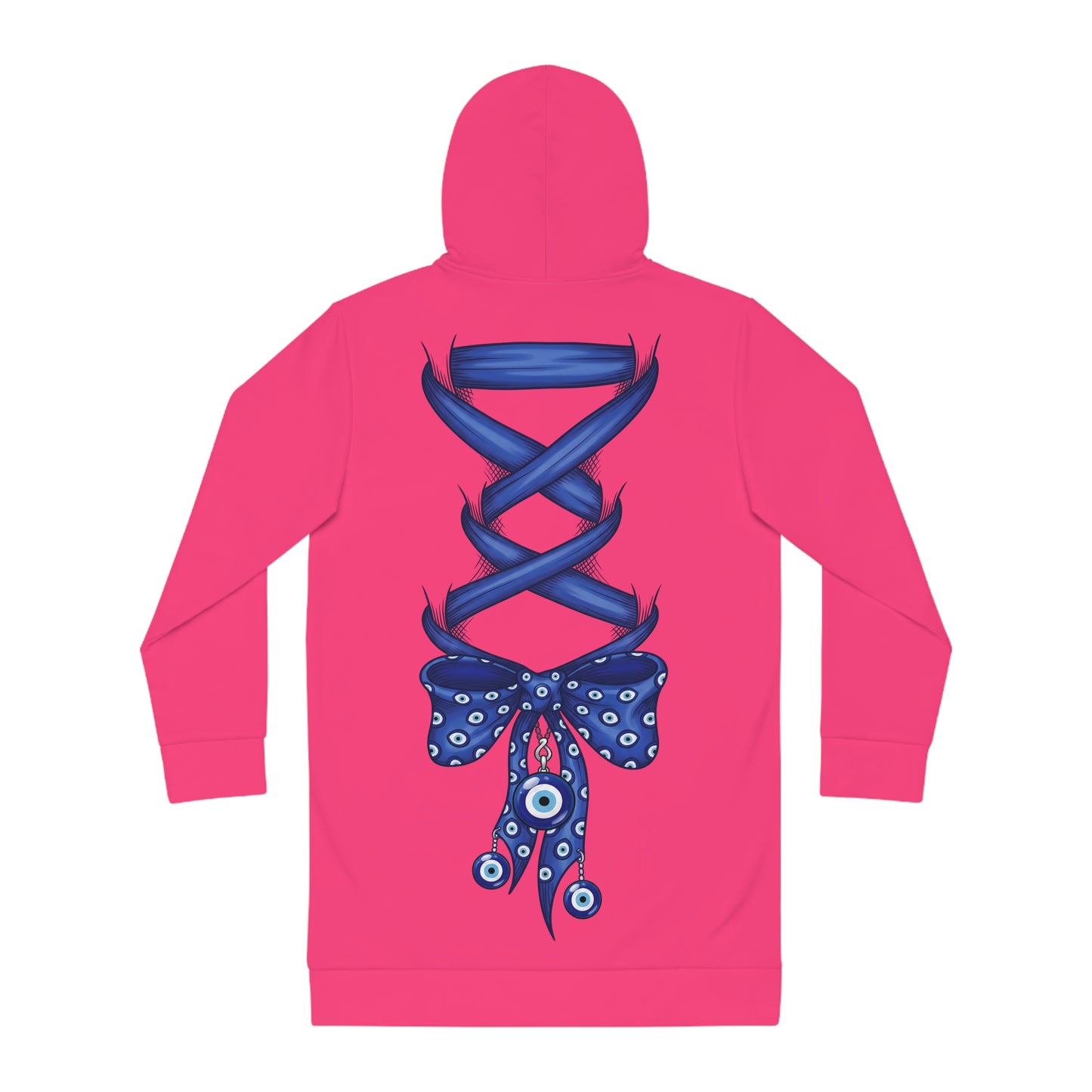 Copy of Copy of Evil Eye Lace-Up Hoodie Dress — Blue Nazar Charm Back Print
