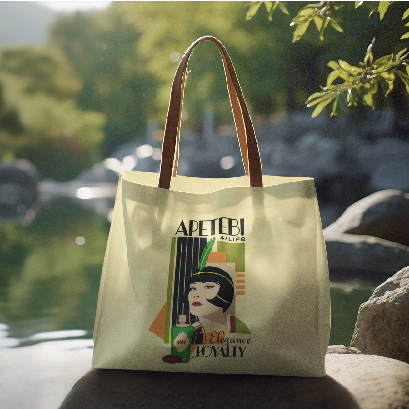 APETEBI "Elegance and Loyalty"  Art deco style Tote Bag!! Ladies APETEBI for life, Ashe on the go Tote BAG!!