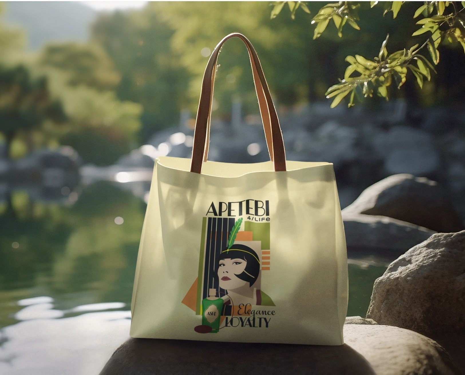 APETEBI "Elegance and Loyalty"  Art deco style Tote Bag!! Ladies APETEBI for life, Ashe on the go Tote BAG!!