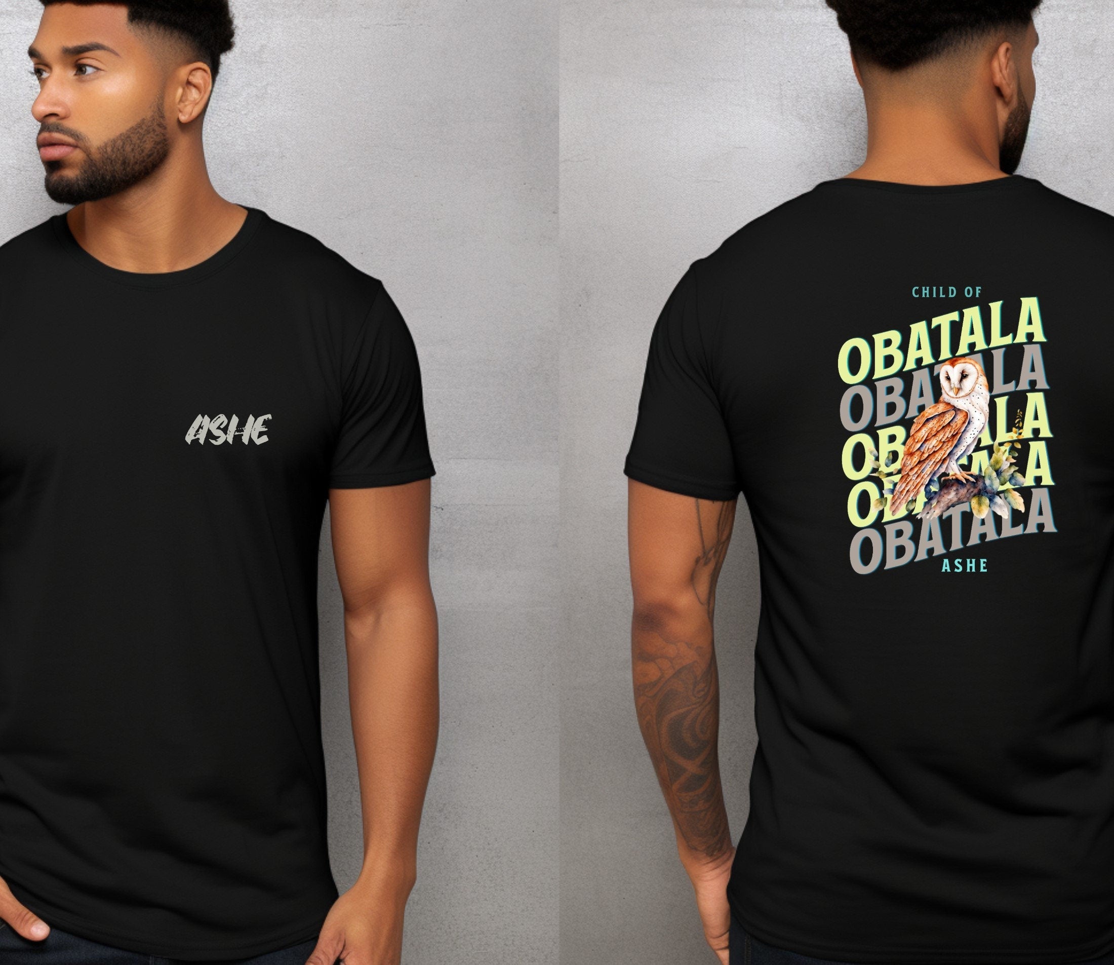 Orisha OBATALA Owl Ashe Unisex Retro tshirt, Child of Obatala Tshirt, Ashe Obatala Afroculture Yoruba Orisha Tshirt