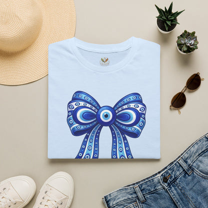 Blue Evil Eye Bow T-Shirt | Nazar Protection Graphic Tee