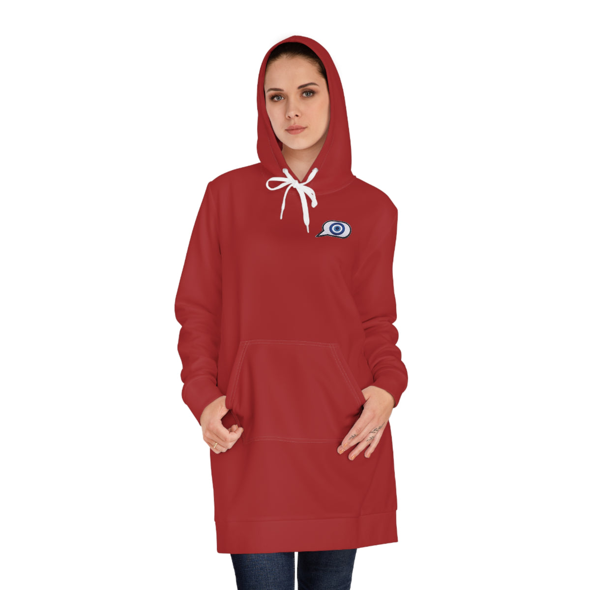 Evil Eye Lace-Up Hoodie Dress — Blue Nazar Charm Back Print