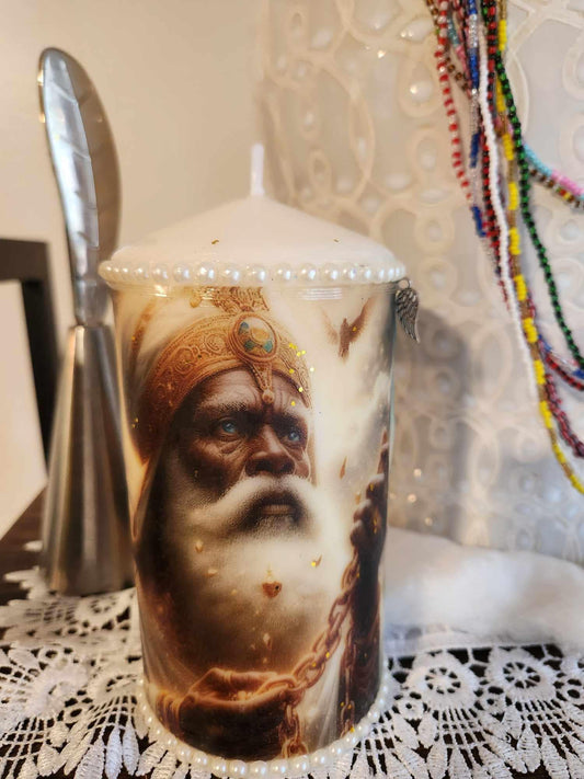 Orisha OBATALA Snails and Pearls Elegant Decor or Custom Candle, Gift for Godparents or Orisha Devotee Obatala Candle!