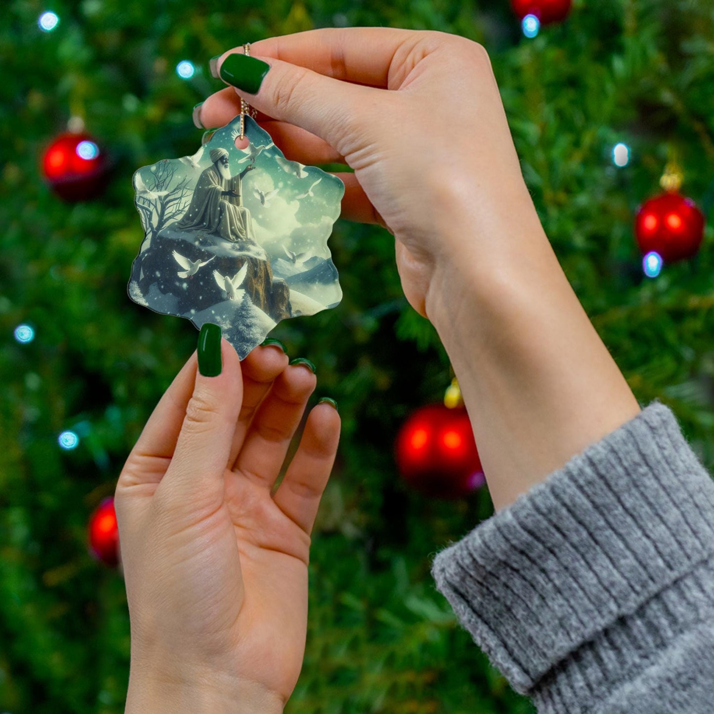 Orisha inspired OBATALA winter themed Holiday Ornament,Gift for devotee or Godparent!