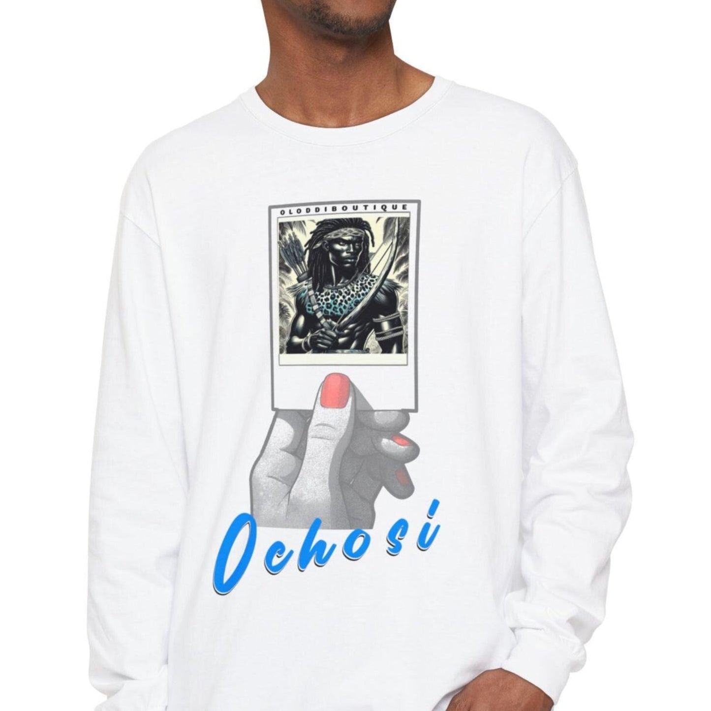 Polaroid Ochosi Long Sleeve Tee – Orisha Polaroid Collection | Gift for Devotee or Godparent