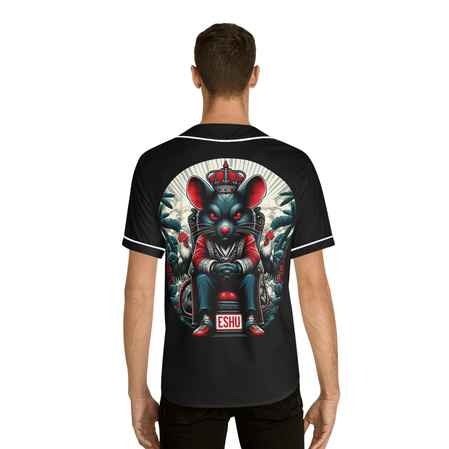 ASHE Jersey, Orisha inspired Urban Royal Crowned ESHU Rat on Throne in the Jungle Baseball Jersey!