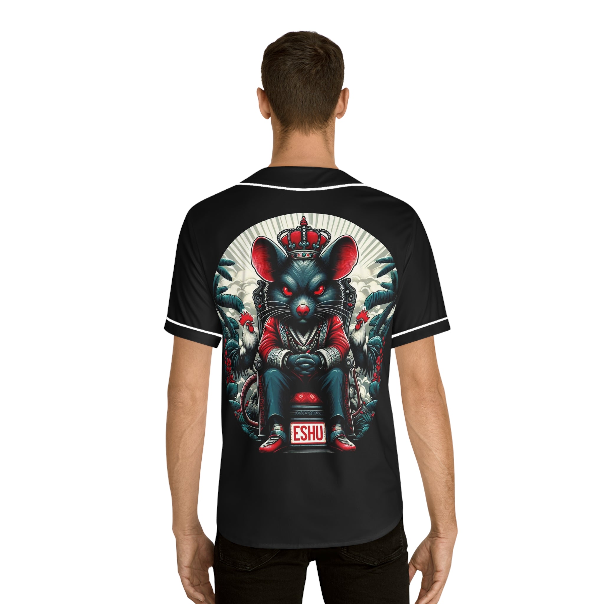 ASHE Jersey, Orisha inspired Urban Royal Crowned ESHU Rat on Throne in the Jungle Baseball Jersey!