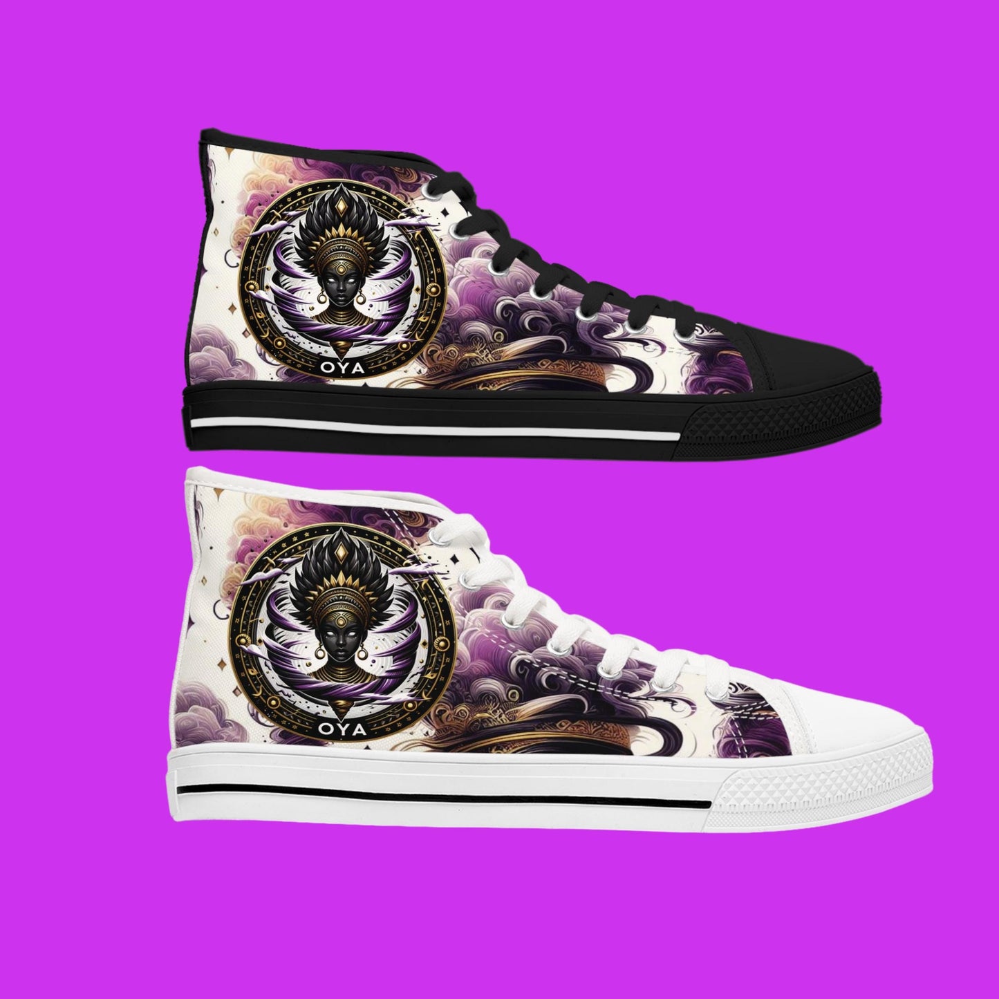 Orisha Based OYA Inspired High-Top Sneakers, Gift for Devotee or Godparent! stylish spiritual footwear!