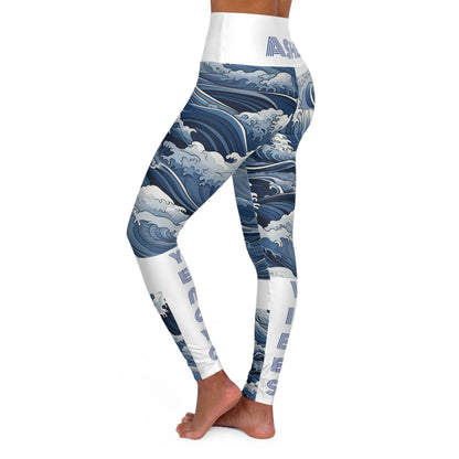 YEMAYA "Vibes" Ocean Waves High waisted Yoga Leggings! Orisha Based Yemaya Ocean Pattern Leggings!