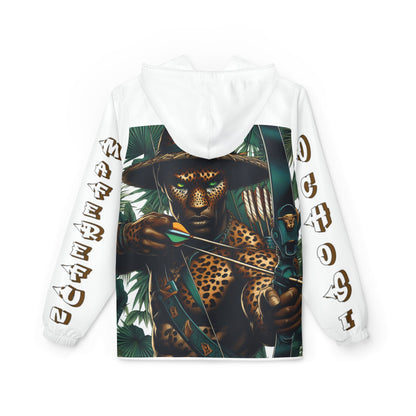 Orisha OCHOSI  The Leopard Hunter Ashe, White windbreaker jacket, Maferefun OCHOSI on Back Sleeves jacket! Orisha OCHOSI jacket