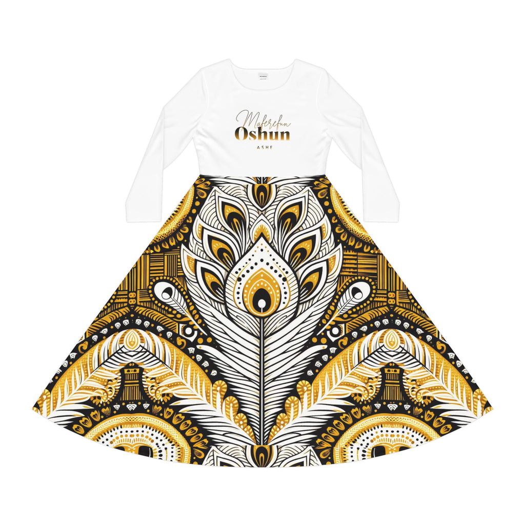 Orisha OSHUN Women's Long Sleeve Dance,Gift for Devotee or Godparent! Fall/Winter Lucumi Based Ladies Dress!