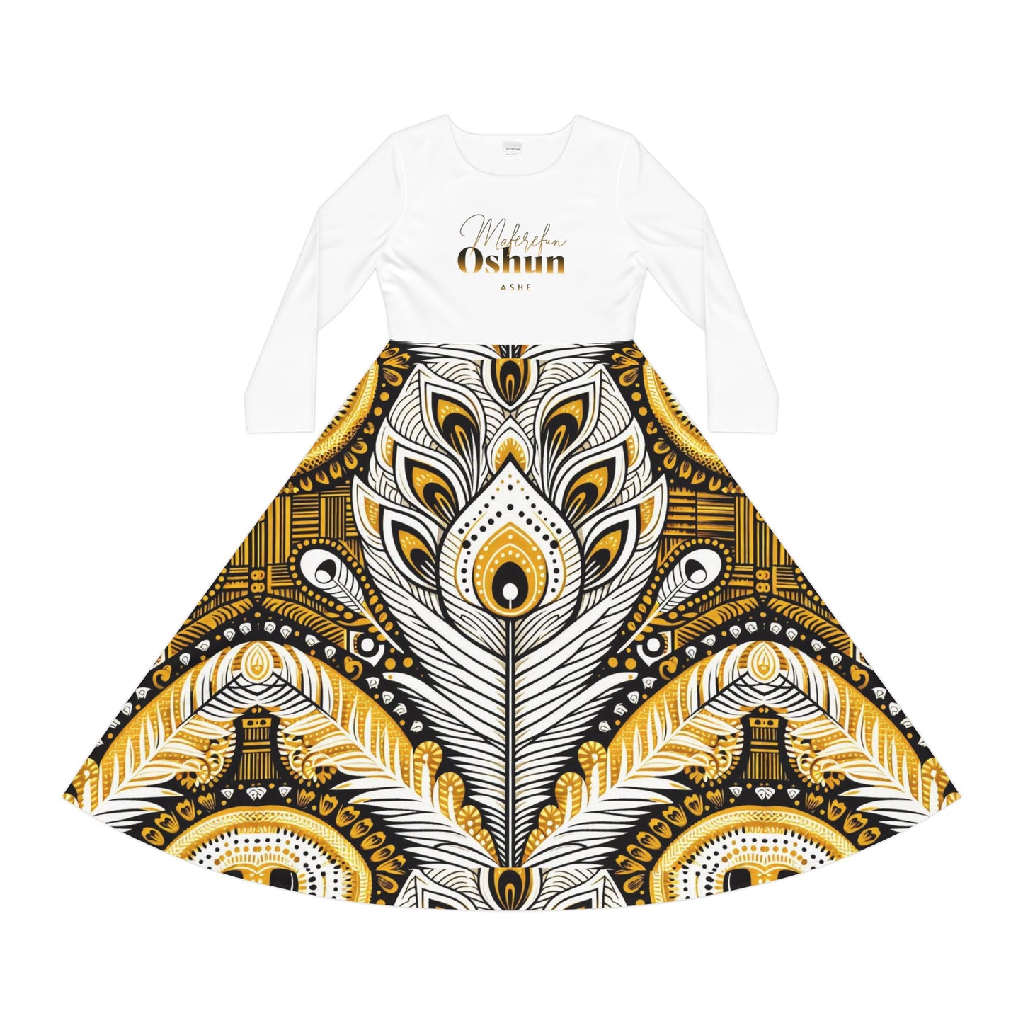 Orisha OSHUN Women's Long Sleeve Dance,Gift for Devotee or Godparent! Fall/Winter Lucumi Based Ladies Dress!