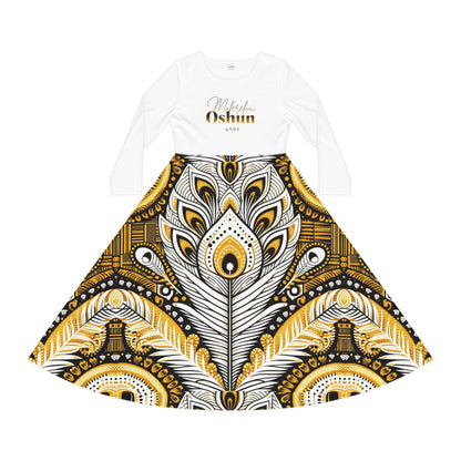 Orisha OSHUN Women's Long Sleeve Dance,Gift for Devotee or Godparent! Fall/Winter Lucumi Based Ladies Dress!