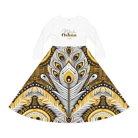 Orisha OSHUN Women's Long Sleeve Dance,Gift for Devotee or Godparent! Fall/Winter Lucumi Based Ladies Dress!
