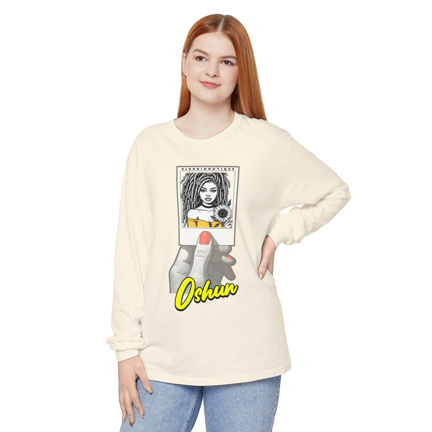 Polaroid Oshun Long Sleeve Tee for Devotee & Godparent ! Orisha Polaroid Collection