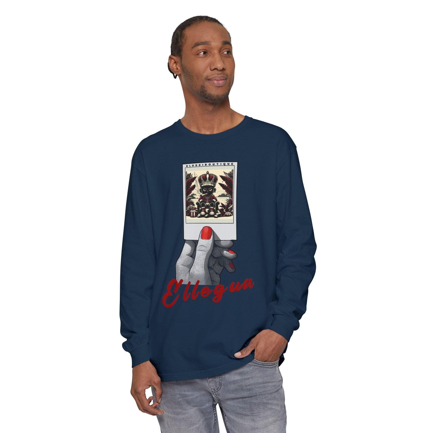 Polaroid Eleggua (Elegua) Long Sleeve Tee for Devotee & Godparent ! Orisha Polaroid Collection