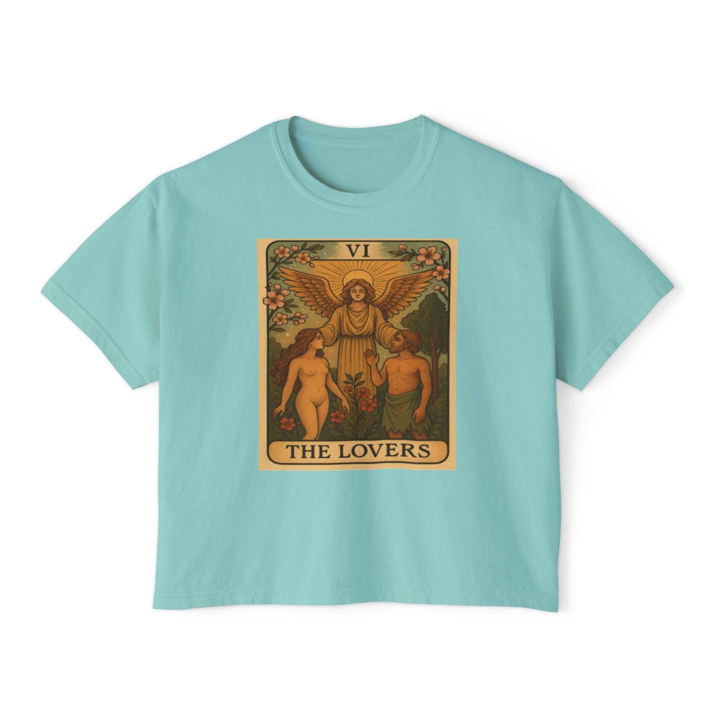 Vintage Tarot LOVERS Women's Boxy Tee, Astrology Tee, Gifts for Her, Casual Summer Top, Spiritual Fashion