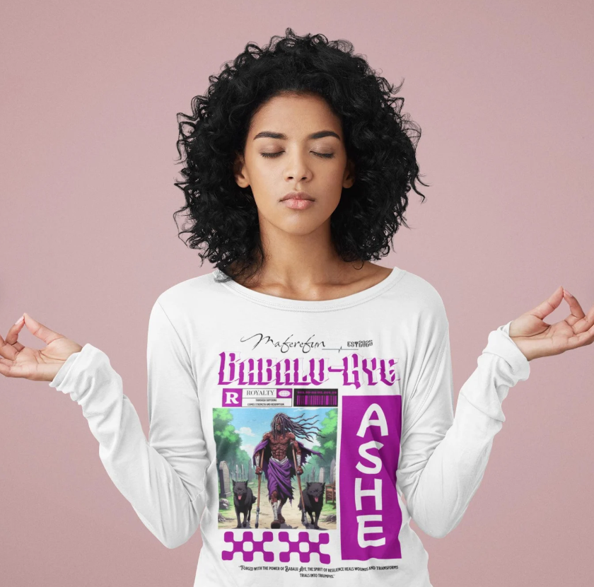 Orisha Babalu Aye Anime-Inspired Long Sleeve T-Shirt - Gift for Devotee or Godparent