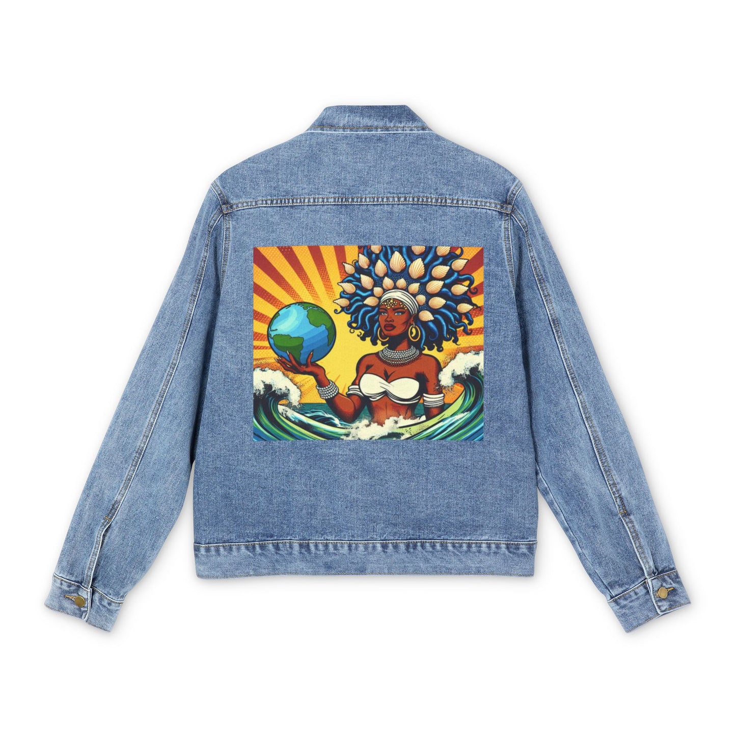 Orisha Yemaya Denim Pop Art Jean Jacket – Gift for Devotee or Godparent