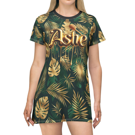 ASHE! Tropical Golden leaves and  ASHE! Honey Drip Tshirt DRESS!