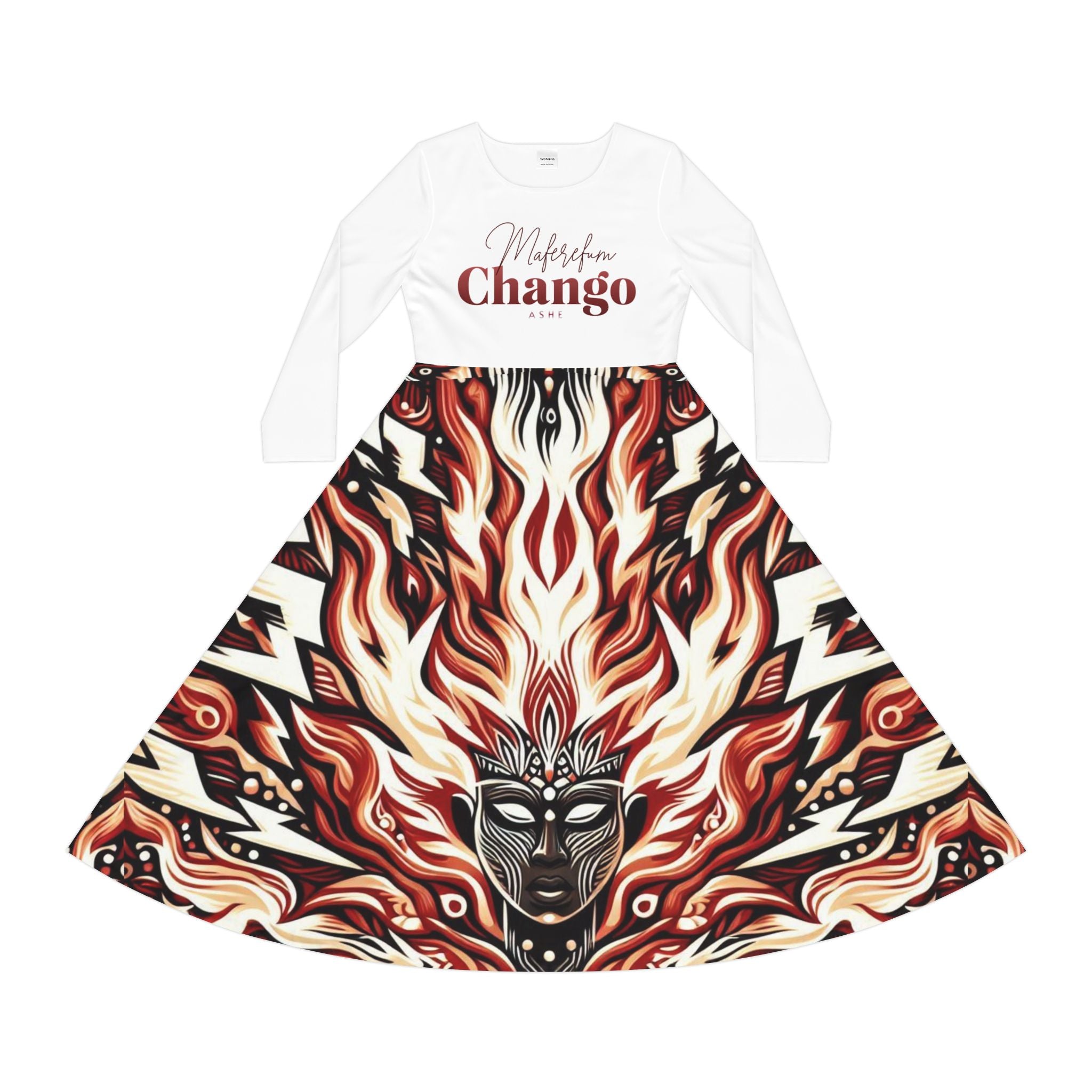 Maferefun CHANGO Long Sleeve Dress! Gift for Devotee or Godparent! Fall/winter Lucumi based Orisha CHANGO dress