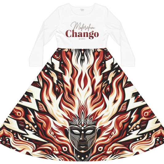 Maferefun CHANGO Long Sleeve Dress! Gift for Devotee or Godparent! Fall/winter Lucumi based Orisha CHANGO dress