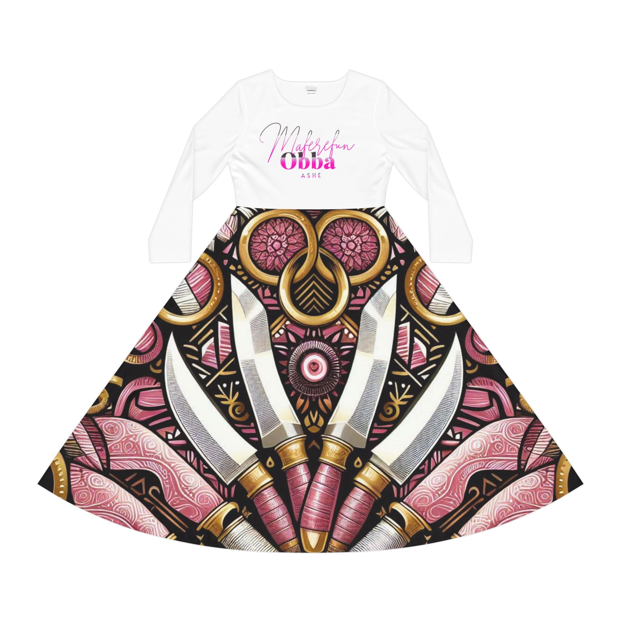 Maferefun "OBBA" Long Sleeve Dress! Gift for Devotee or Godparent! Orisha OBBA Ladies Fall/Winter Dress!
