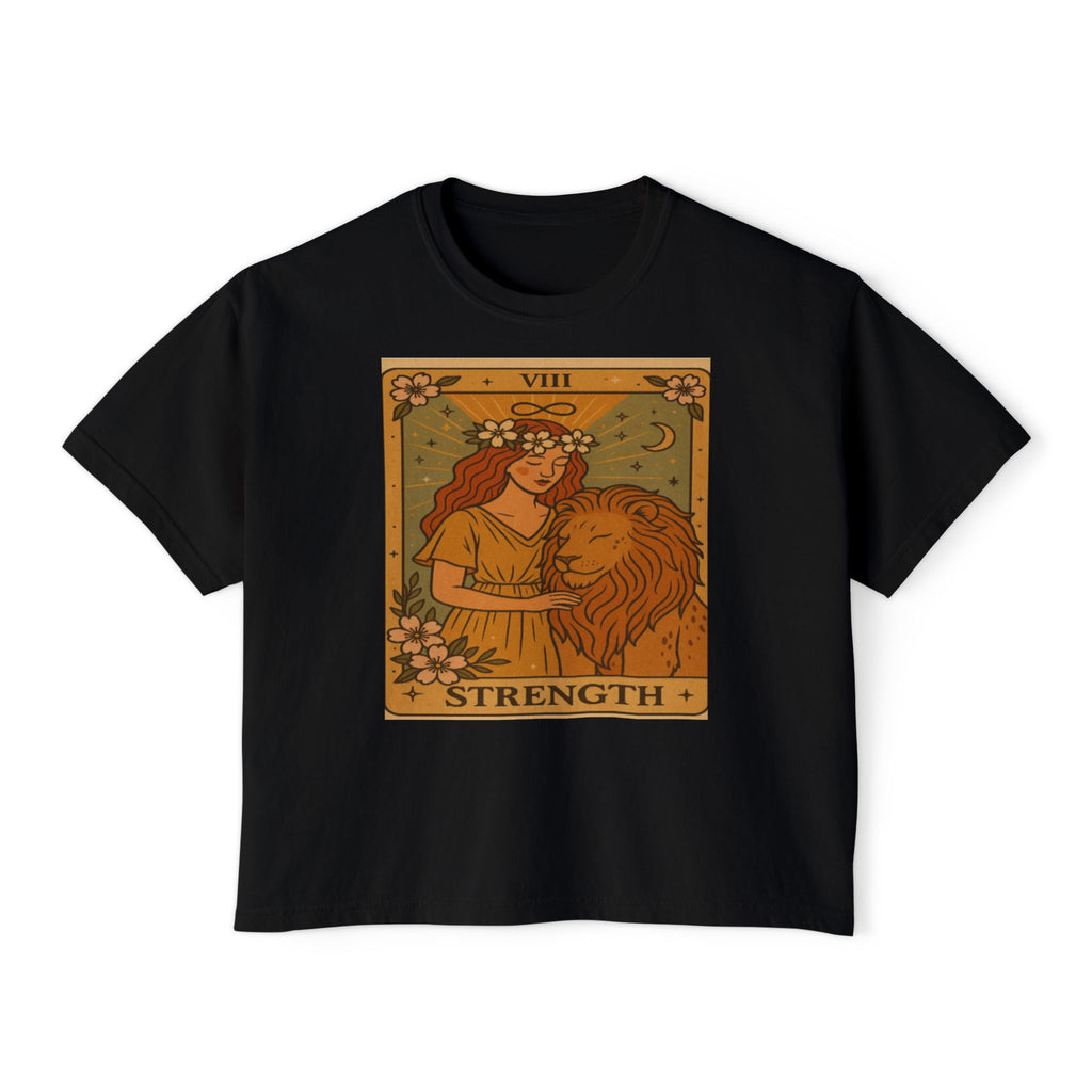 Tarot ' STRENGTH" Boxy Tee, Motivational Shirt for Empowerment, Mystical Tees,TAROT Cards Tshirt