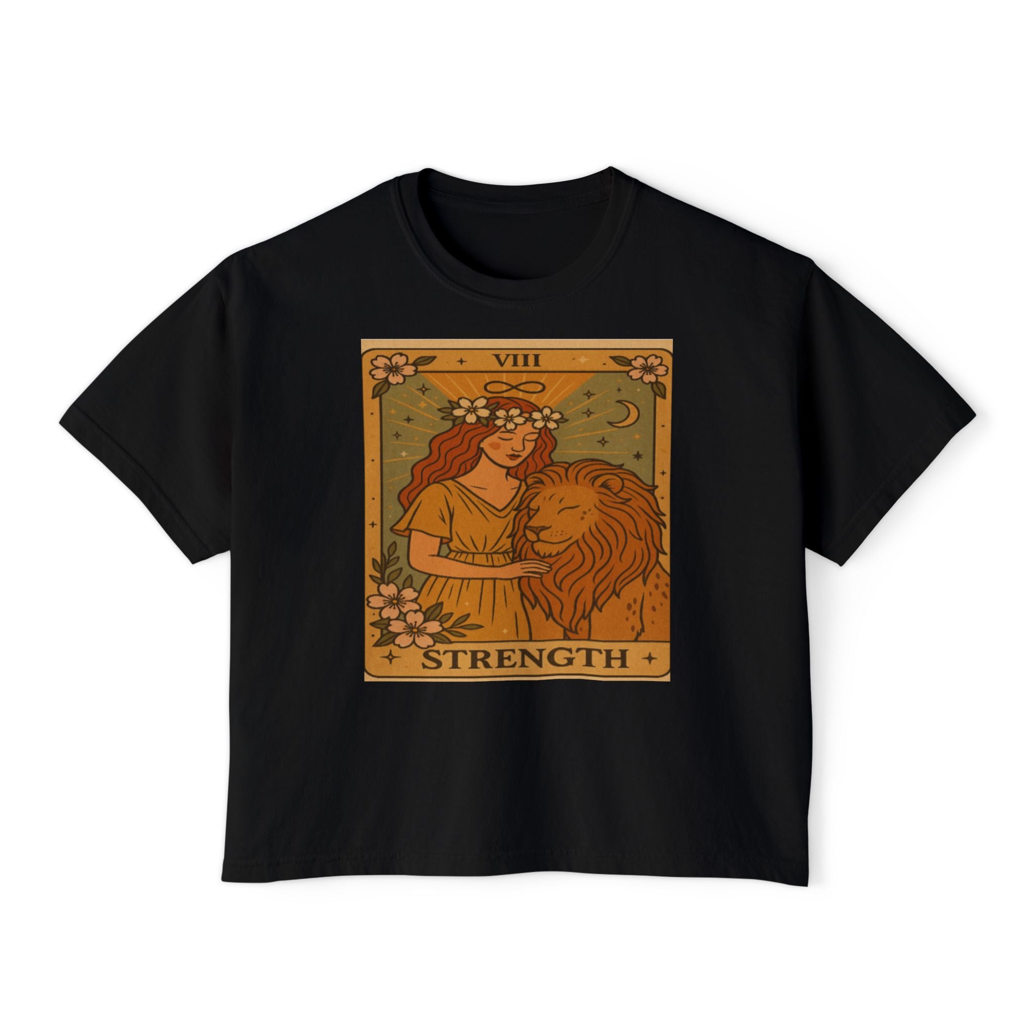Tarot ' STRENGTH" Boxy Tee, Motivational Shirt for Empowerment, Mystical Tees,TAROT Cards Tshirt
