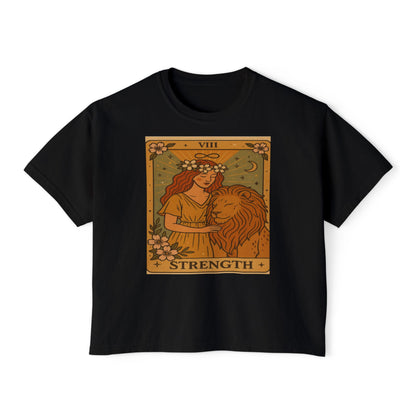 Tarot ' STRENGTH" Boxy Tee, Motivational Shirt for Empowerment, Mystical Tees,TAROT Cards Tshirt
