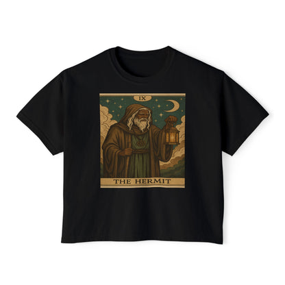 Mystical HERMIT Tarot Women's Boxy Tee, Tarot Inspired Shirt, Astrology Gift, Witchy Apparel, Spiritual Outfit, Boho Style Top