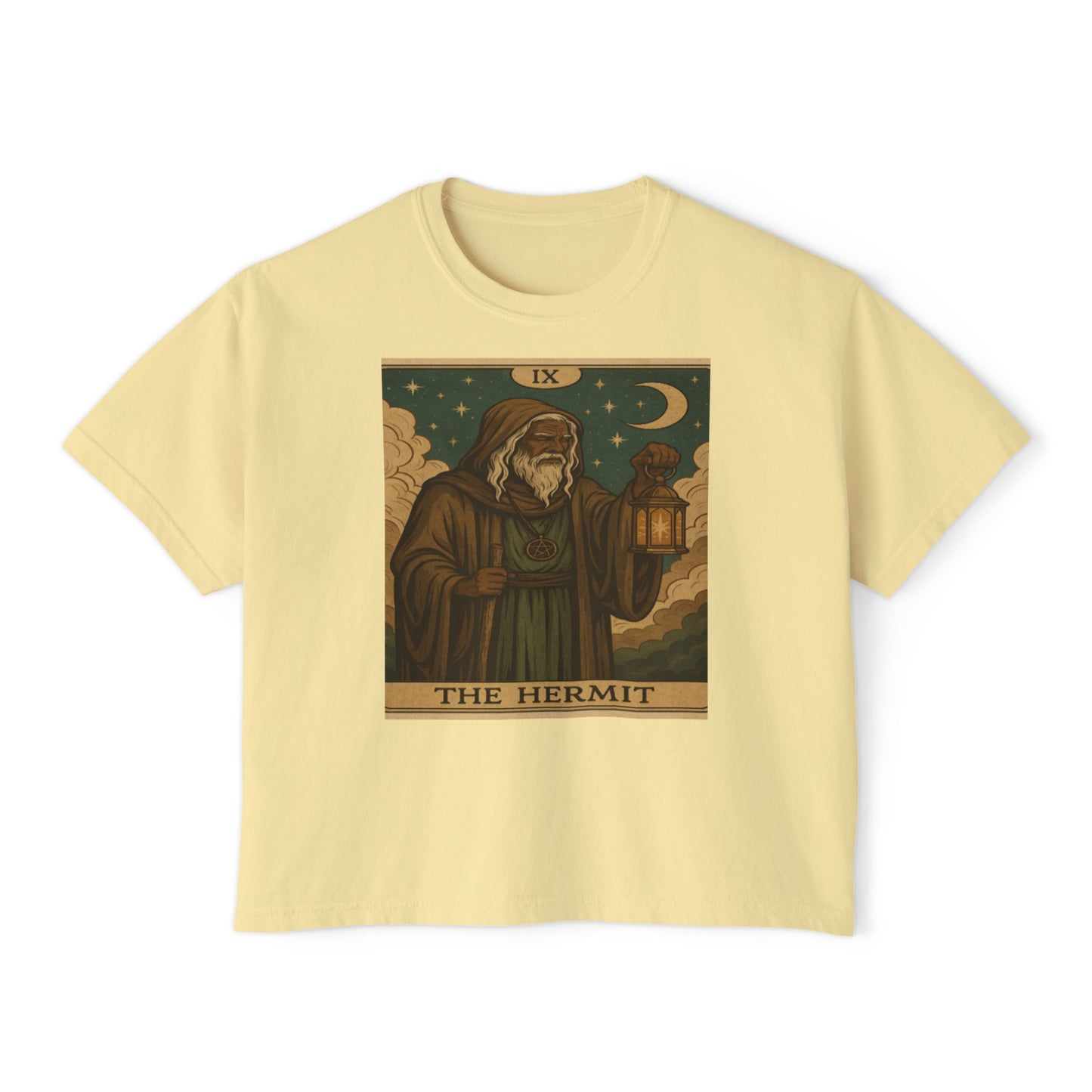 Mystical HERMIT Tarot Women's Boxy Tee, Tarot Inspired Shirt, Astrology Gift, Witchy Apparel, Spiritual Outfit, Boho Style Top
