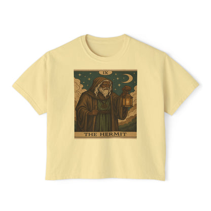 Mystical HERMIT Tarot Women's Boxy Tee, Tarot Inspired Shirt, Astrology Gift, Witchy Apparel, Spiritual Outfit, Boho Style Top