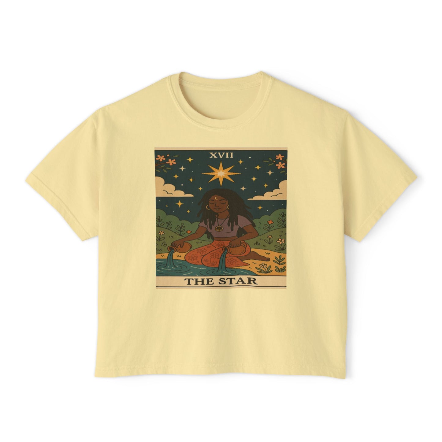 STAR Tarot cute Boxy Tee, Boho Shirt, Astrology Gift, Festival Outfit, Everyday Wear, Spiritual Apparel