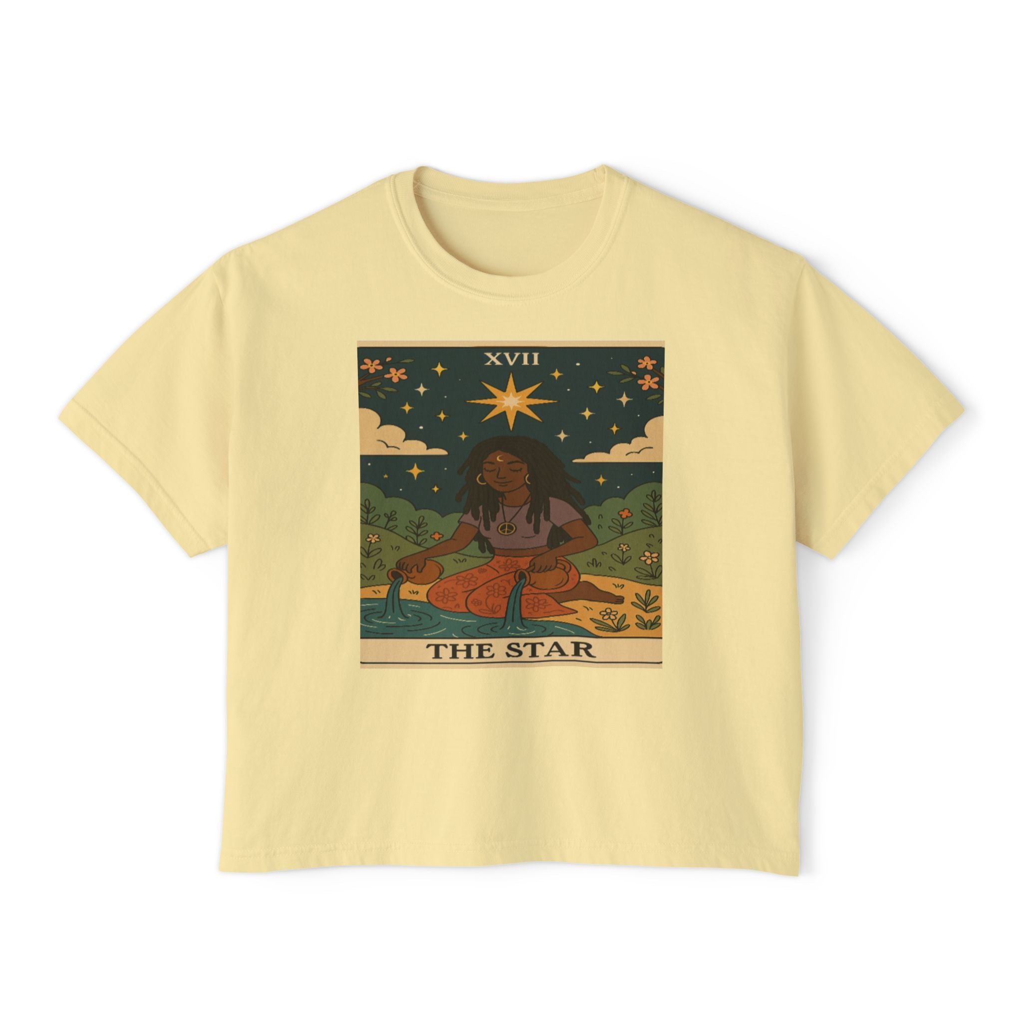 STAR Tarot cute Boxy Tee, Boho Shirt, Astrology Gift, Festival Outfit, Everyday Wear, Spiritual Apparel