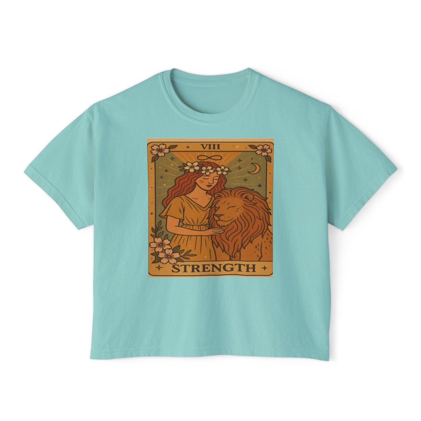 Tarot ' STRENGTH" Boxy Tee, Motivational Shirt for Empowerment, Mystical Tees,TAROT Cards Tshirt