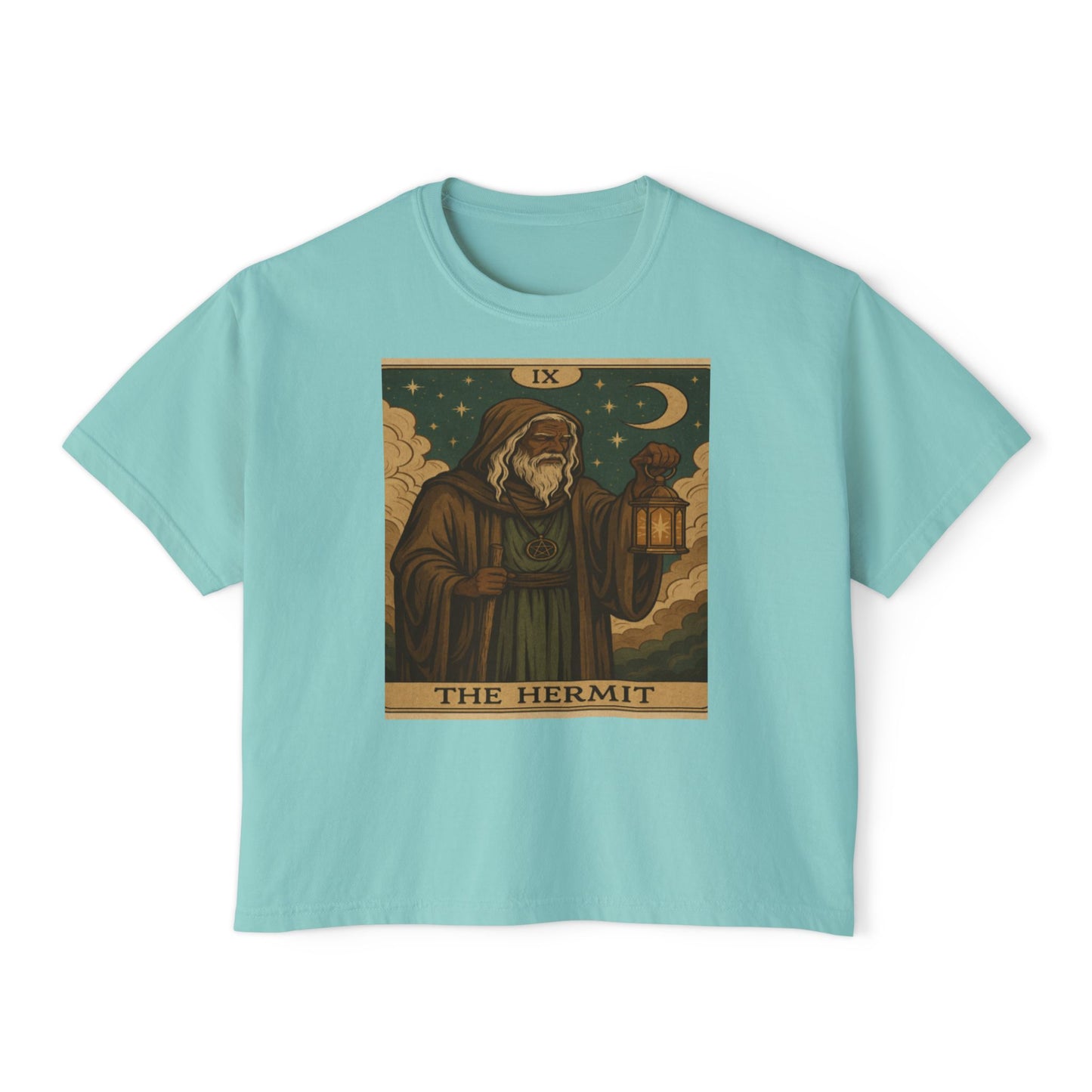 Mystical HERMIT Tarot Women's Boxy Tee, Tarot Inspired Shirt, Astrology Gift, Witchy Apparel, Spiritual Outfit, Boho Style Top