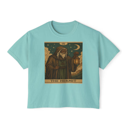 Mystical HERMIT Tarot Women's Boxy Tee, Tarot Inspired Shirt, Astrology Gift, Witchy Apparel, Spiritual Outfit, Boho Style Top